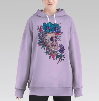 Циклы жизни: череп и яркие цветы, Hoodie Long Oversize Fiolet