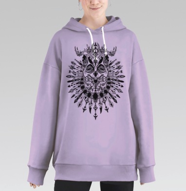 Мистический череп с ореолом стрел и рогов, Hoodie Long Oversize Fiolet