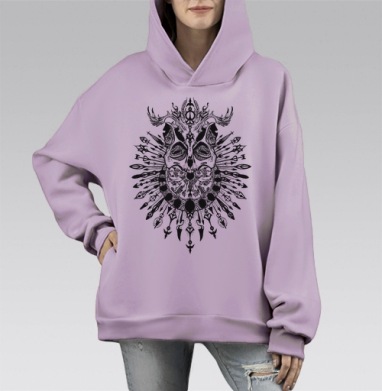 Мистический череп с ореолом стрел и рогов, Hoodie Mono Fiolet, оверсайз, утепленная
