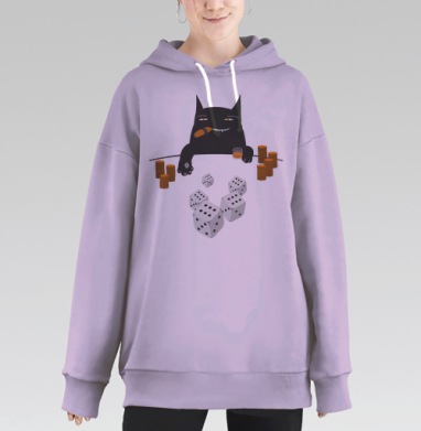 Черный дьявольский персонаж кидает игральные кости кот демон игрок, Hoodie Long Oversize Fiolet