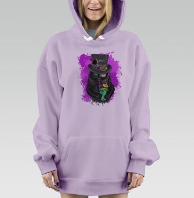 Стильный кот в стимпанк цилиндре с коктейлем, Hoodie Mjhigh Dig Mel, Fiolet, утепленная