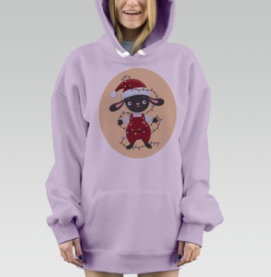 Черный кролик с гирляндой, Hoodie Mjhigh Dig Mel, Fiolet, утепленная