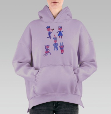 Чудесные маленькие мечтатели и акварельные сказочные персонажи, Hoodie Oversize Fiolet, утепленная