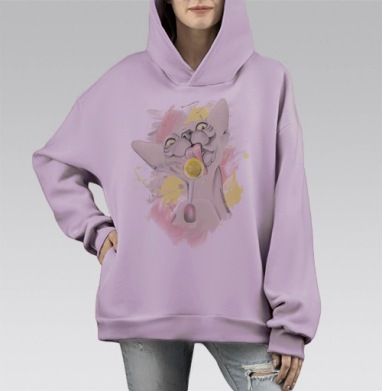Игривый сфинкс с жёлтым леденцом, Hoodie Mono Fiolet, оверсайз, утепленная