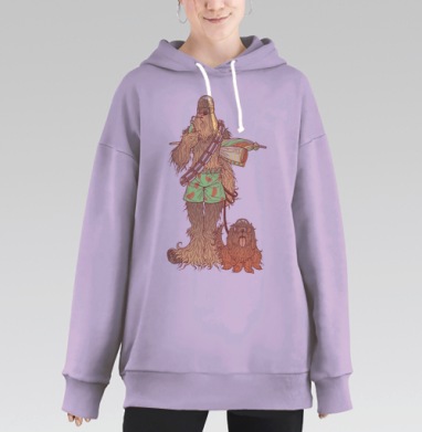 Йети в шортах с арбузами и собака в очках, Hoodie Long Oversize Fiolet