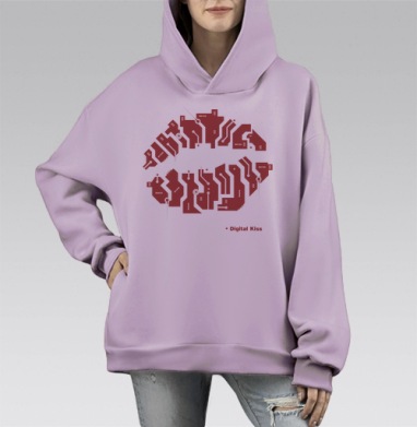 Цифровое поцелуй технологический роман искусство, Hoodie Mono Fiolet, оверсайз, утепленная