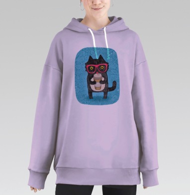 Coffee-cat, Hoodie Long Oversize Fiolet