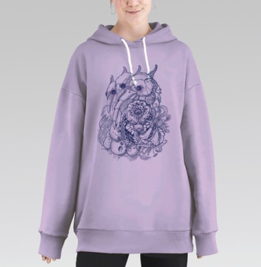 Crow+crow+crow, Hoodie Long Oversize Fiolet