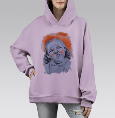 Милая девочка с кривлянием и радужными акцентами, Hoodie Mono Fiolet, оверсайз, утепленная