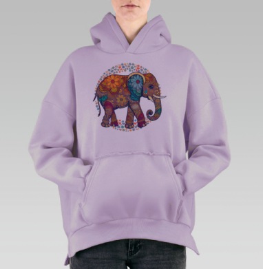 Психоделический слон – символ мудрости и гармонии, Hoodie Oversize Fiolet, утепленная