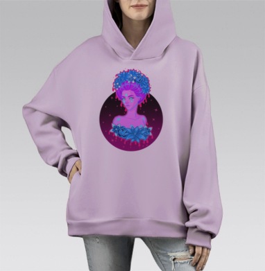 Мистическая женская фигура в неоновом сиянии, Hoodie Mono Fiolet, оверсайз, утепленная