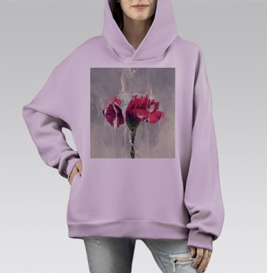 Декоративный цветок гвоздики с эффектом белой краски, Hoodie Mono Fiolet, оверсайз, утепленная