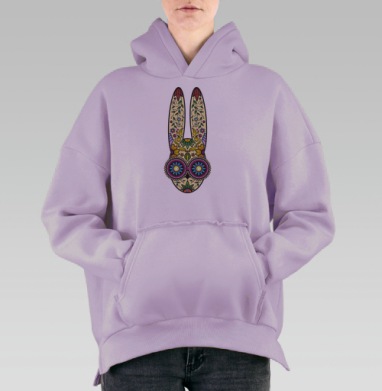 Декоративный портрет кролика в стиле сахароных черепов, Hoodie Oversize Fiolet, утепленная