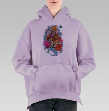 Женщина с оленем: гармония природы и мистики, Hoodie Oversize Fiolet, утепленная