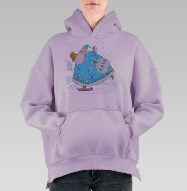 Дед Мороз на скейтборде – яркий новогодний арт, Hoodie Oversize Fiolet, утепленная
