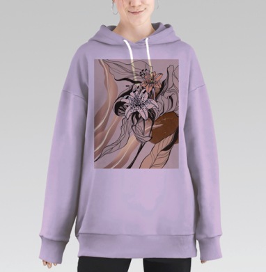 Картина с изящными лилиями в стиле модерн, Hoodie Long Oversize Fiolet