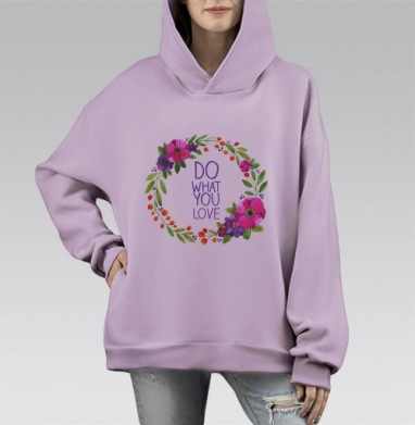 Делай то что любишь, Hoodie Mono Fiolet, оверсайз, утепленная