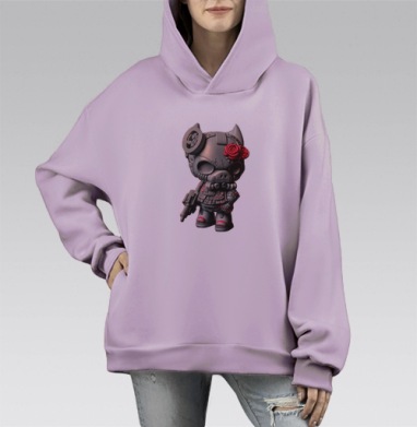 Арт-фигурка «Вооружённый поросёнок с розами», Hoodie Mono Fiolet, оверсайз, утепленная