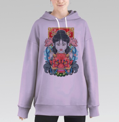 Японская маска Они и женская трансформация, Hoodie Long Oversize Fiolet