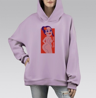 Девушка в профиль с надписью просто люблю яркие цвета красный, Hoodie Mono Fiolet, оверсайз, утепленная