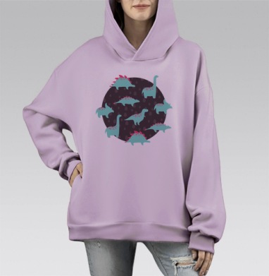 Dinosaurs, Hoodie Mono Fiolet, оверсайз, утепленная