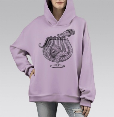 Осьминог в бокале: сюрреализм и ирония, Hoodie Mono Fiolet, оверсайз, утепленная