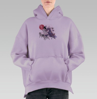Сюрреалистичная картина с женщиной и грибным ростом, Hoodie Oversize Fiolet, утепленная