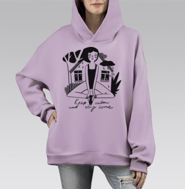 Спокойствие и гармония в дождливый день, Hoodie Mono Fiolet, оверсайз, утепленная