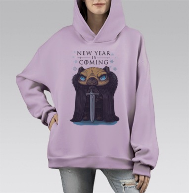 Мопс Джон Сноу: Новый год рядом!, Hoodie Mono Fiolet, оверсайз, утепленная