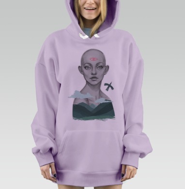 Мистический портрет с символом третьего глаза, Hoodie Mjhigh Dig Mel, Fiolet, утепленная
