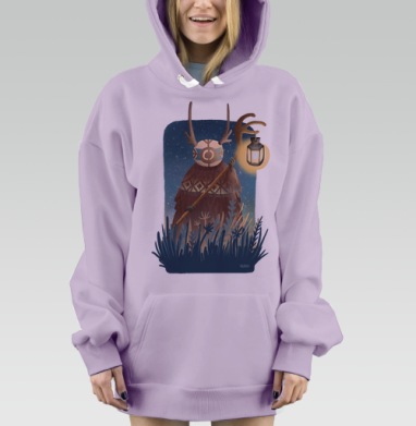 Мистический дух леса с фонарём и оленьими рогами, Hoodie Mjhigh Dig Mel, Fiolet, утепленная