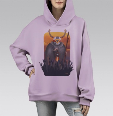 Мистический Шаман с ловцом снов на закате, Hoodie Mono Fiolet, оверсайз, утепленная