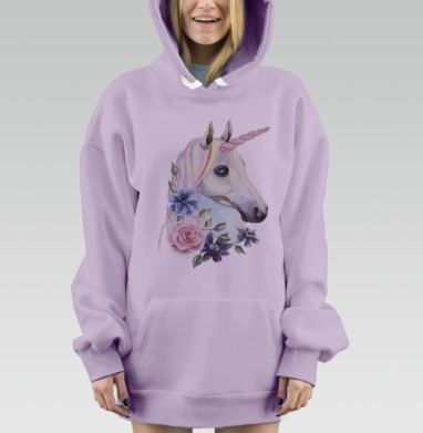 Нежный единорог с цветочной гривой, Hoodie Mjhigh Dig Mel, Fiolet, утепленная