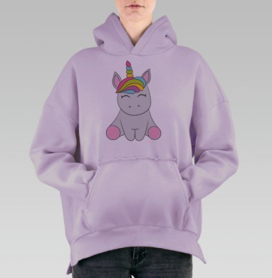 Милый мультяшный единорог для детских товаров, Hoodie Oversize Fiolet, утепленная
