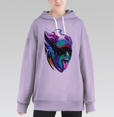 Неоновое Лицо Трансформации с Энергией Космоса, Hoodie Long Oversize Fiolet