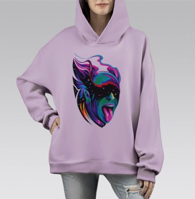 Неоновое Лицо Трансформации с Энергией Космоса, Hoodie Mono Fiolet, оверсайз, утепленная