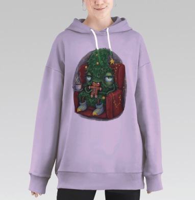 Усталая ёлка в кресле с пряничным человечком, Hoodie Long Oversize Fiolet