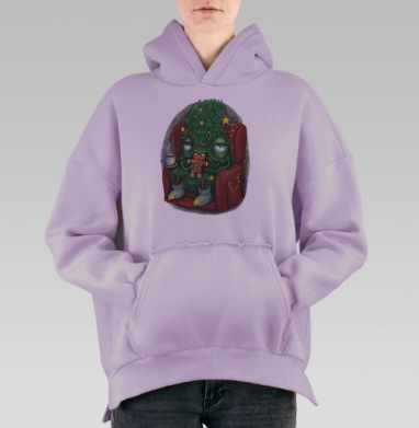 Усталая ёлка в кресле с пряничным человечком, Hoodie Oversize Fiolet, утепленная