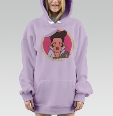 Икона Элвиса с микрофоном и ретро-шармом, Hoodie Mjhigh Dig Mel, Fiolet, утепленная