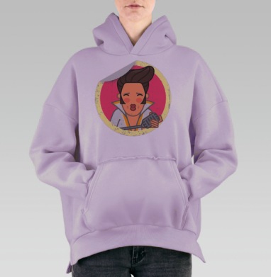 Икона Элвиса с микрофоном и ретро-шармом, Hoodie Oversize Fiolet, утепленная