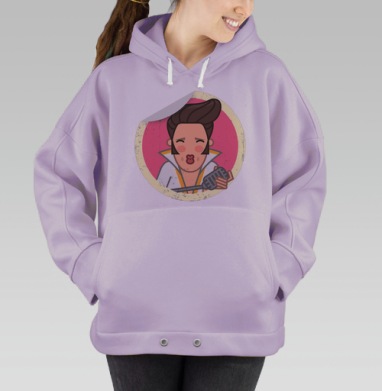 Икона Элвиса с микрофоном и ретро-шармом, Hoodie Oversize Fiolet