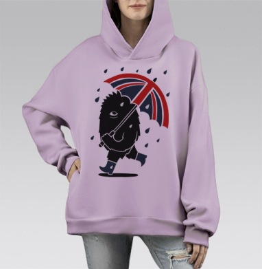 Милый лохматый монстрик с зонтом Union Jack, Hoodie Mono Fiolet, оверсайз, утепленная