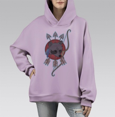 Енот на тропе войны, Hoodie Mono Fiolet, оверсайз, утепленная