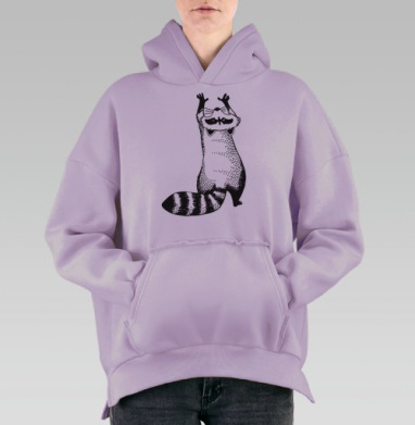 Игривые еноты в динамическом взаимодействии, Hoodie Oversize Fiolet, утепленная