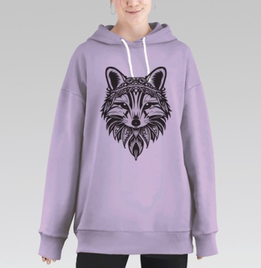 Графическая лиса — символ мудрости и силы, Hoodie Long Oversize Fiolet