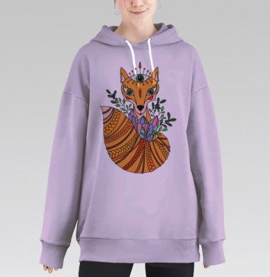 Мистическая Лиса с Третьим Глазом — Духовное Проводник, Hoodie Long Oversize Fiolet