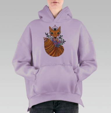Мистическая Лиса с Третьим Глазом — Духовное Проводник, Hoodie Oversize Fiolet, утепленная