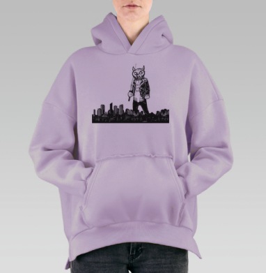 Гигантский бунтарский совенок с катаной, Hoodie Oversize Fiolet, утепленная