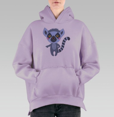 Милый лемур с игривым указующим жестом, Hoodie Oversize Fiolet, утепленная
