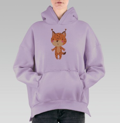 Милый рыже-коричневый лисенок с пятнами, Hoodie Oversize Fiolet, утепленная